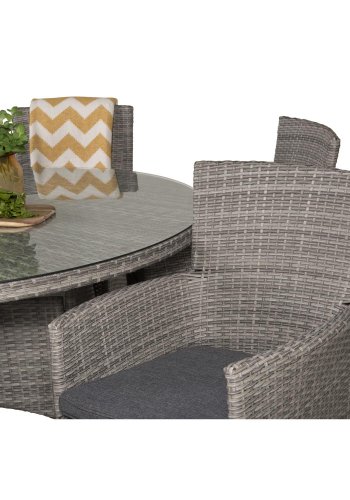 VENTURE DESIGN havest m. Volta bord (150) og 6 Malin stole m. armln og hynde - gr rattan/glas