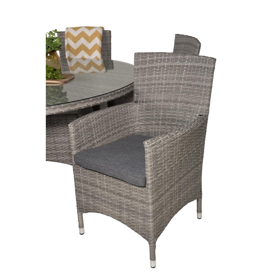 VENTURE DESIGN havest m. Volta bord (150) og 6 Malin stole m. armln og hynde - gr rattan/glas