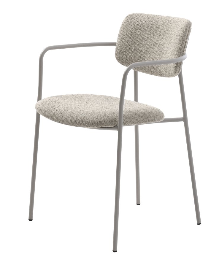 Zama matbordsstol, m. armstöd - benvit melerad tyg och gr metall