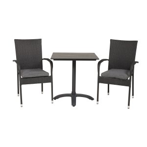 VENTURE DESIGN havest m. Colorado bord (70x70) og 2 Anna stole m. armln - sort rattan/aintwood/alu