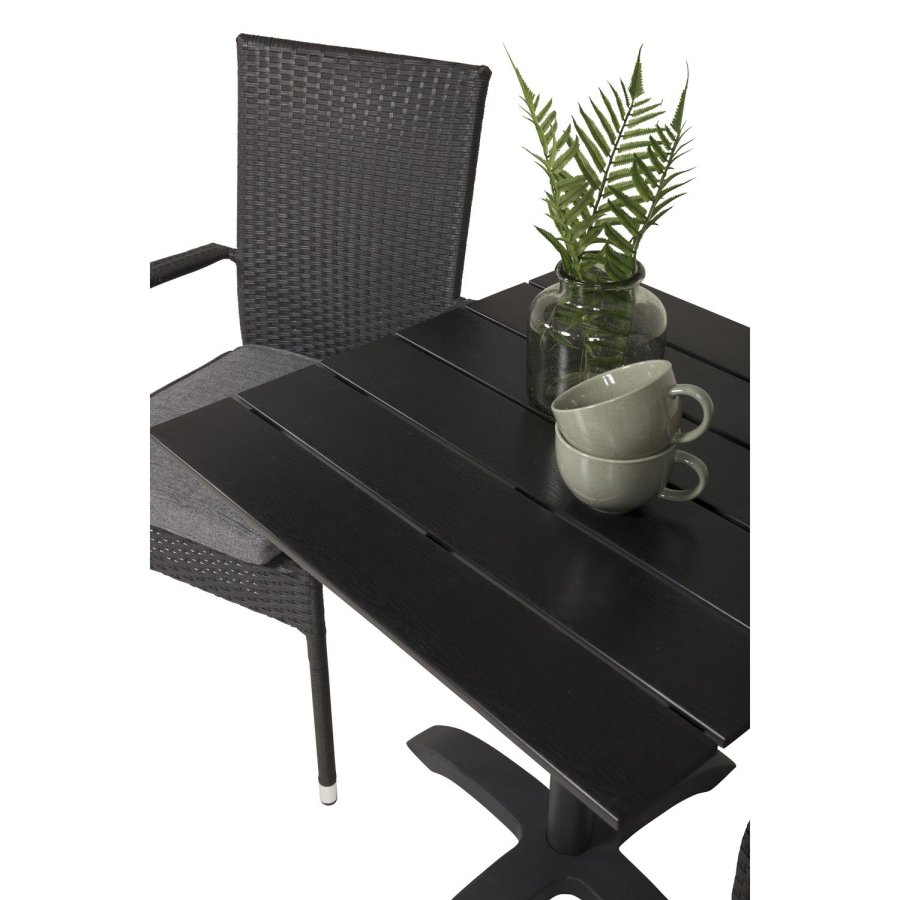 VENTURE DESIGN havest m. Colorado bord (70x70) og 2 Anna stole m. armln - sort rattan/aintwood/alu