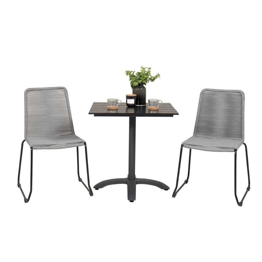 VENTURE DESIGN havest m. Colorado bord (70x70) og 2 Lindos stole - sort aintwood/gr reb