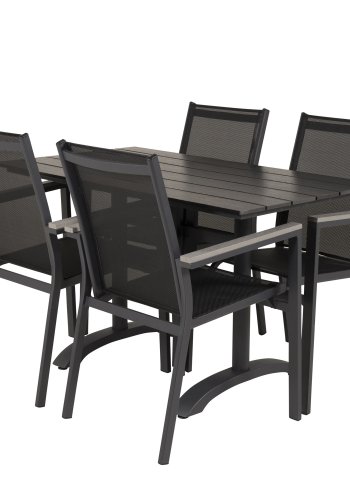 VENTURE DESIGN havest m. Denver bord (120x70) og 4 Parma stole m. armln - sort aintwood/textilene