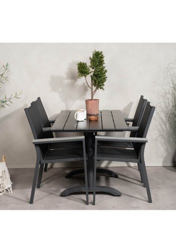VENTURE DESIGN havest m. Denver bord (120x70) og 4 Parma stole m. armln - sort aintwood/textilene