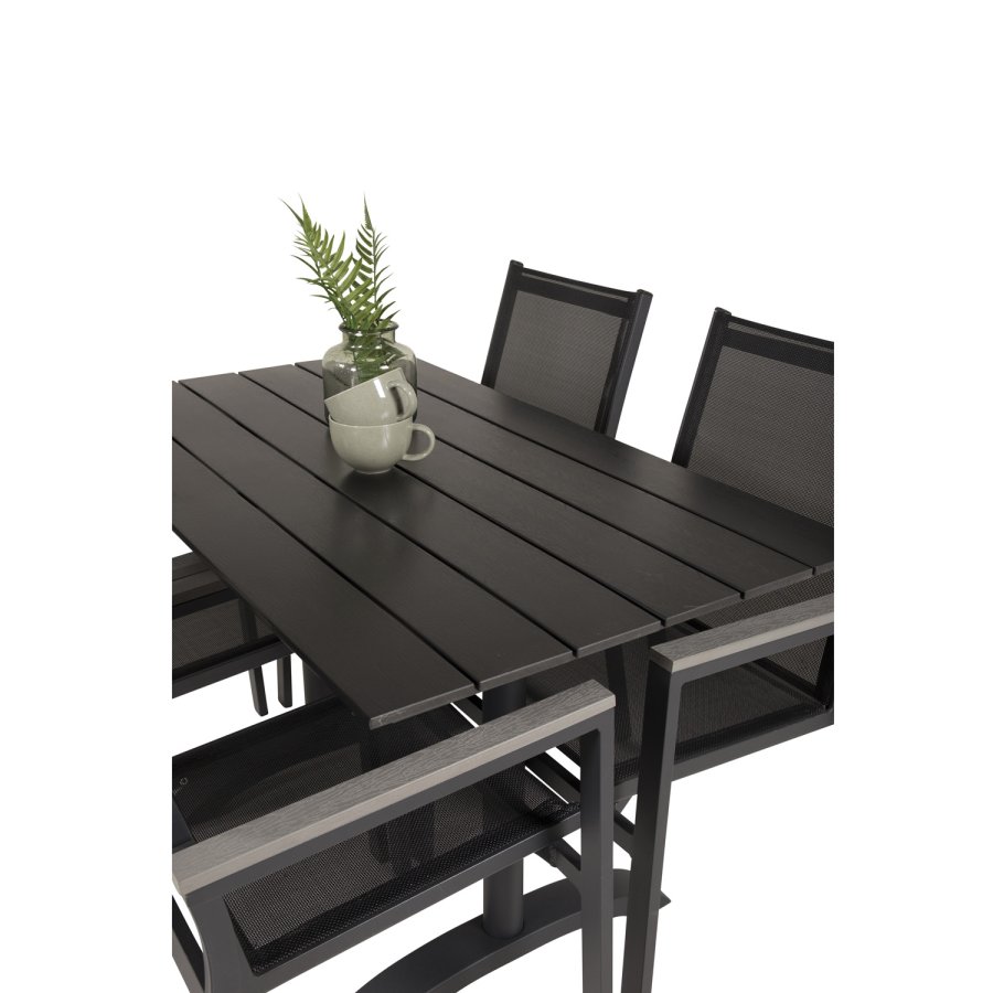 VENTURE DESIGN havest m. Denver bord (120x70) og 4 Parma stole m. armln - sort aintwood/textilene