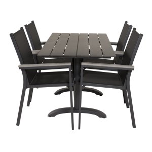 VENTURE DESIGN havest m. Denver bord (120x70) og 4 Parma stole m. armln - sort aintwood/textilene