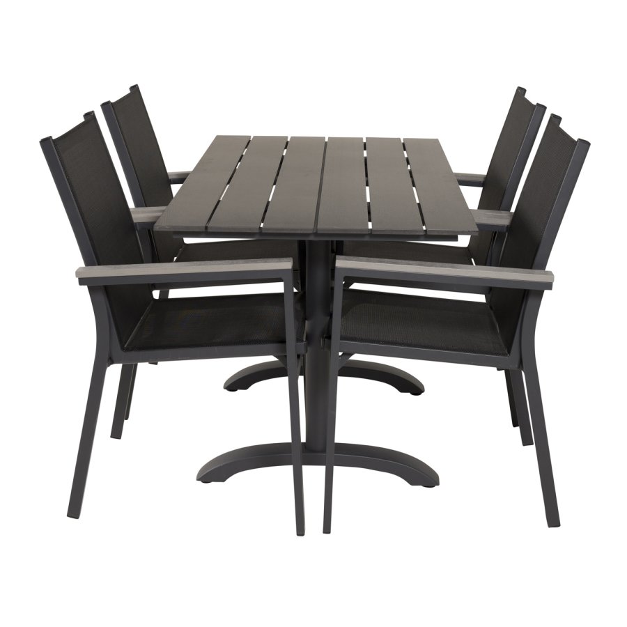 VENTURE DESIGN havest m. Denver bord (120x70) og 4 Parma stole m. armln - sort aintwood/textilene
