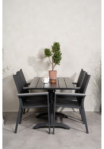 VENTURE DESIGN havest m. Denver bord (120x70) og 4 Parma stole m. armln - sort aintwood/textilene