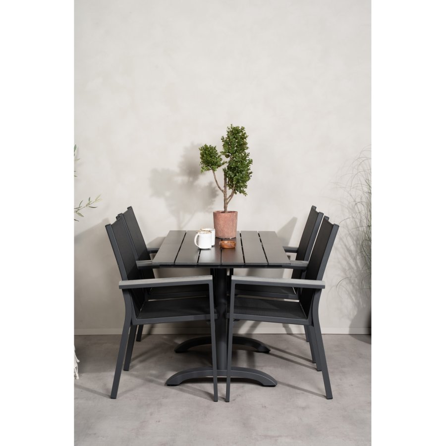 VENTURE DESIGN havest m. Denver bord (120x70) og 4 Parma stole m. armln - sort aintwood/textilene