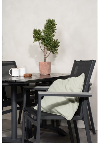 VENTURE DESIGN havest m. Denver bord (120x70) og 4 Parma stole m. armln - sort aintwood/textilene