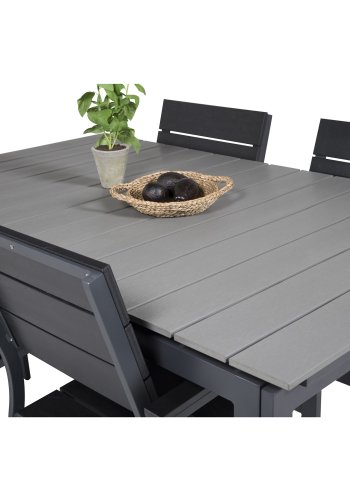 VENTURE DESIGN Levels hagesett med bord med uttrekk og 4 stoler med armlener - gr/svart i tre og sort aluminium