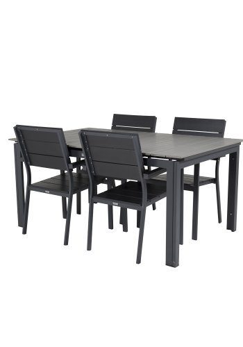 VENTURE DESIGN Levels hagesett med bord med uttrekk og 4 stoler med armlener - gr/svart i tre og sort aluminium