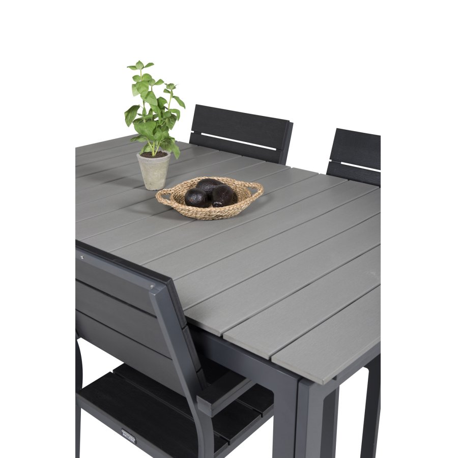 VENTURE DESIGN Levels hagesett med bord med uttrekk og 4 stoler med armlener - gr/svart i tre og sort aluminium