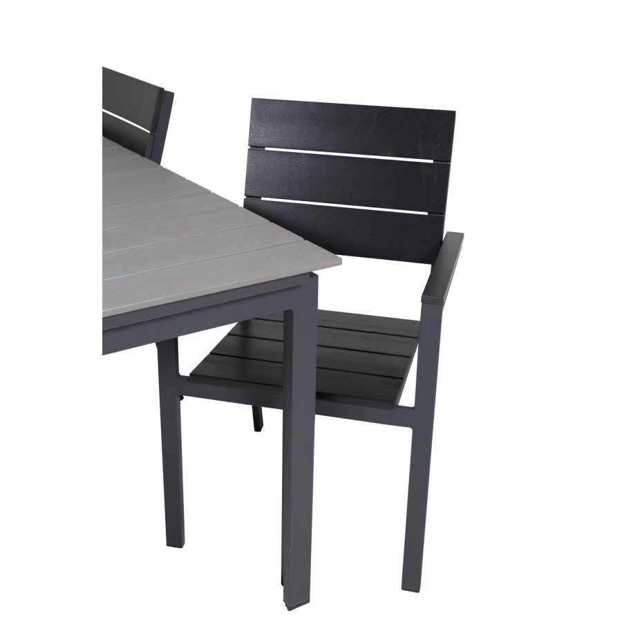 VENTURE DESIGN Levels hagesett med bord med uttrekk og 4 stoler med armlener - gr/svart i tre og sort aluminium