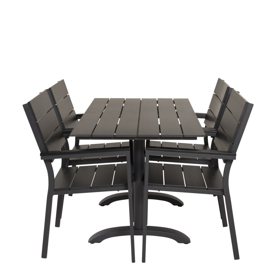 VENTURE DESIGN hagesett m. Denver bord (120x70) og 4 nivstoler med armlener - svart i tre/alu