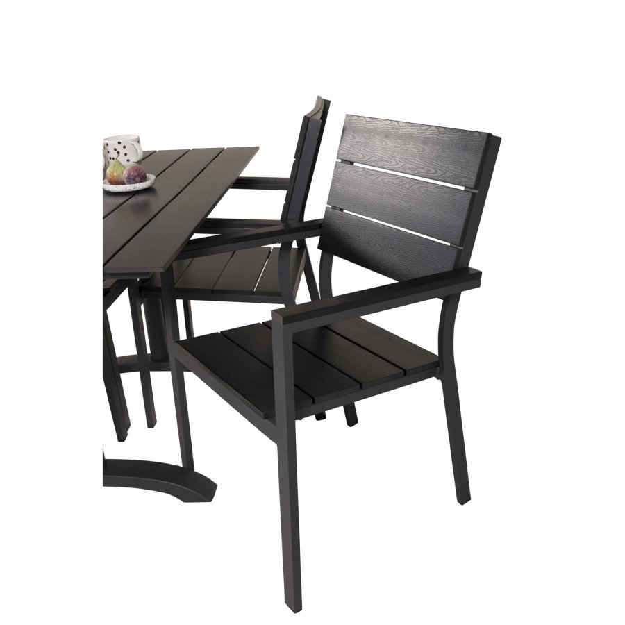 VENTURE DESIGN hagesett m. Denver bord (120x70) og 4 nivstoler med armlener - svart i tre/alu