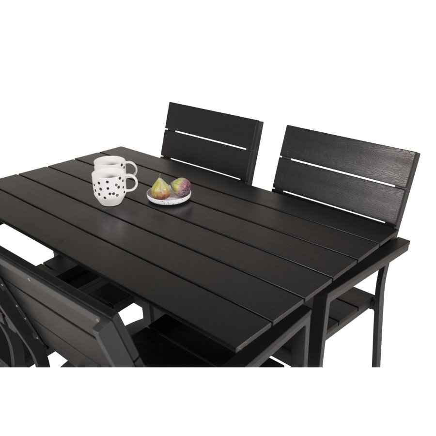 VENTURE DESIGN hagesett m. Denver bord (120x70) og 4 nivstoler med armlener - svart i tre/alu