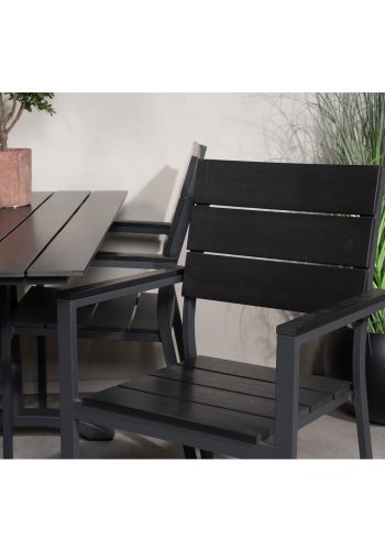 VENTURE DESIGN hagesett m. Denver bord (120x70) og 4 nivstoler med armlener - svart i tre/alu