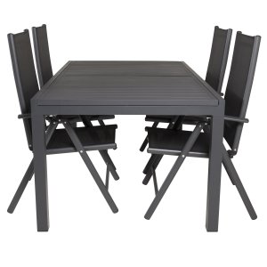 VENTURE DESIGN havest m. Marbella bord m. udtrk og 4 Break recliner stole - sort alu/textilene