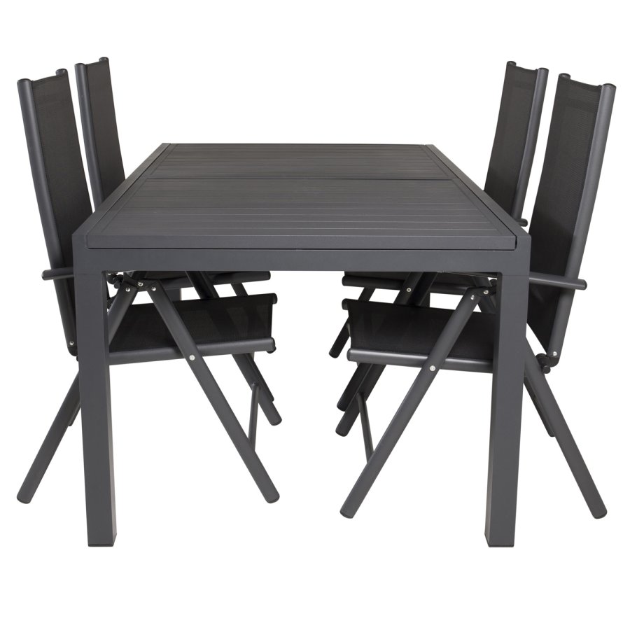 VENTURE DESIGN havest m. Marbella bord m. udtrk og 4 Break recliner stole - sort alu/textilene