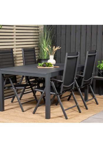 VENTURE DESIGN havest m. Marbella bord m. udtrk og 4 Break recliner stole - sort alu/textilene