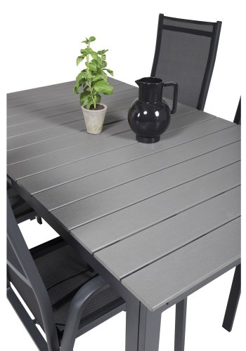 VENTURE DESIGN havest m Levels bord m udtrk og 4 Copacabana recliner stole - gr aintwood/sort alu