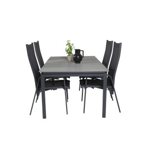 VENTURE DESIGN havest m Levels bord m udtrk og 4 Copacabana recliner stole - gr aintwood/sort alu