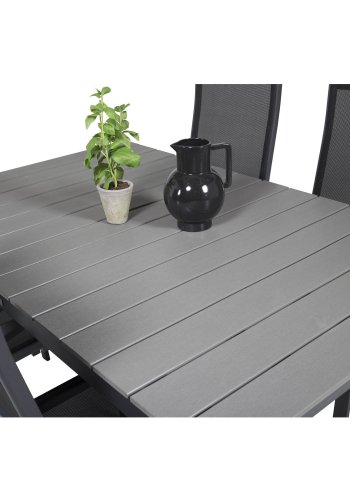 VENTURE DESIGN havest m Levels bord m udtrk og 4 Copacabana recliner stole - gr aintwood/sort alu