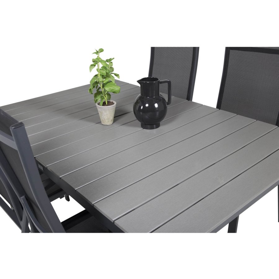 VENTURE DESIGN havest m Levels bord m udtrk og 4 Copacabana recliner stole - gr aintwood/sort alu