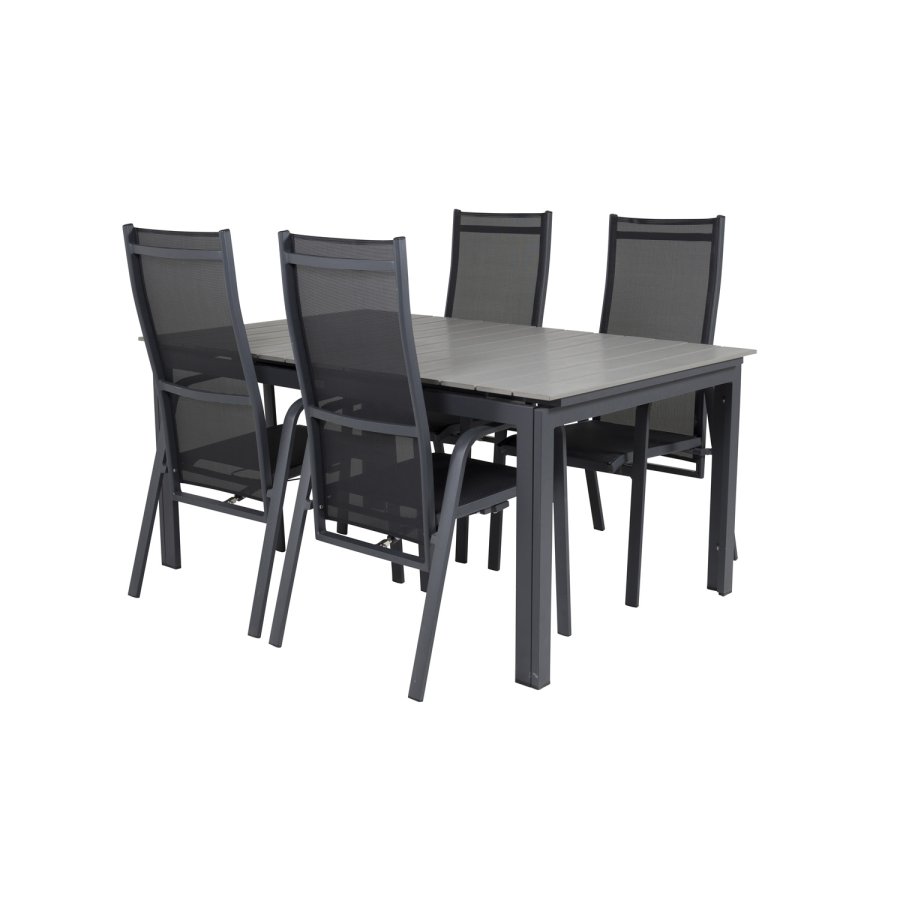 VENTURE DESIGN havest m Levels bord m udtrk og 4 Copacabana recliner stole - gr aintwood/sort alu