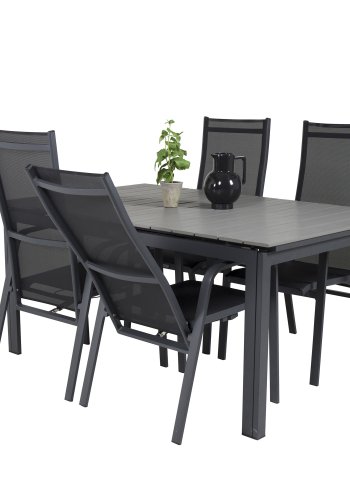 VENTURE DESIGN havest m Levels bord m udtrk og 4 Copacabana recliner stole - gr aintwood/sort alu