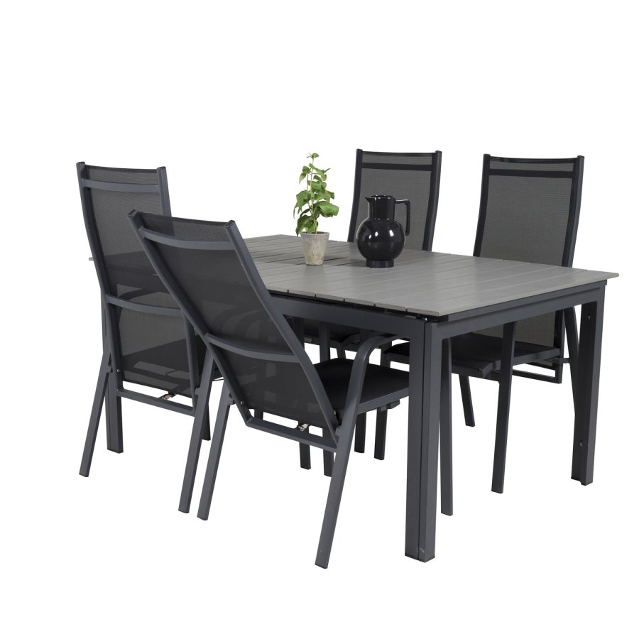 VENTURE DESIGN havest m Levels bord m udtrk og 4 Copacabana recliner stole - gr aintwood/sort alu