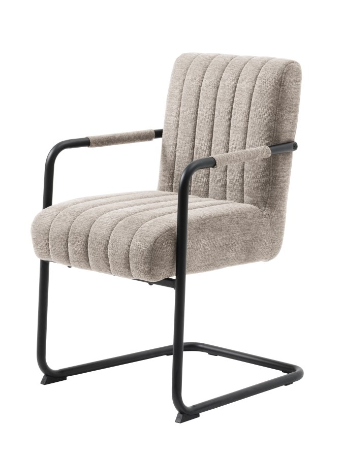 rret spisebord stol, m. armlener - ekte stoff og svarte ben