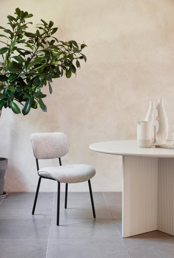 Buffalo spisestuestol - off-white melert stoff og svarte ben