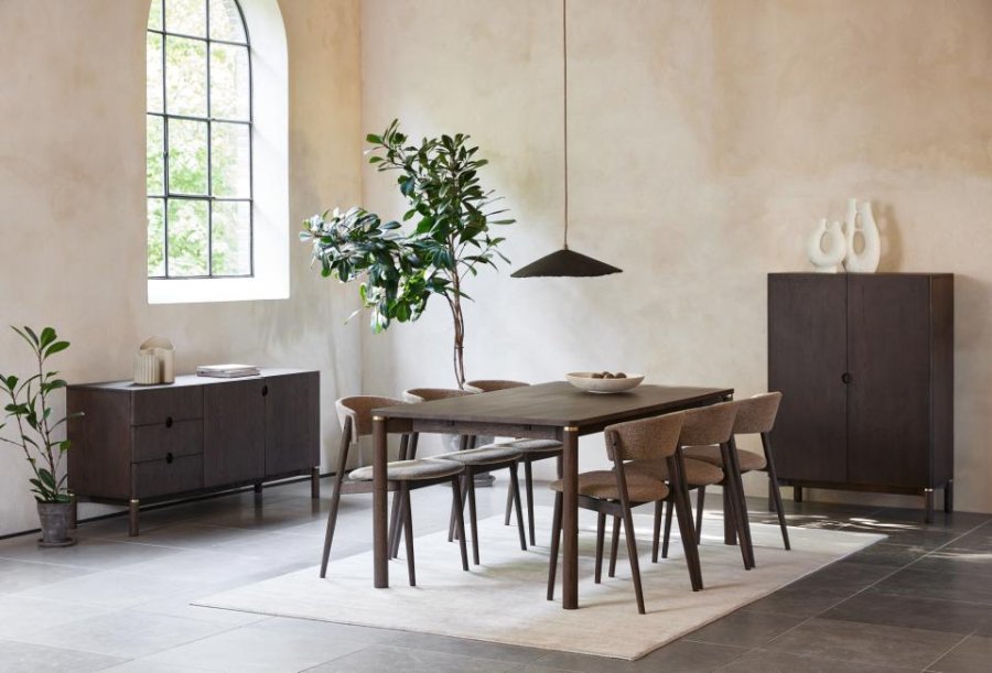 Revere spisestuestol - latte melange stoff og espresso olje