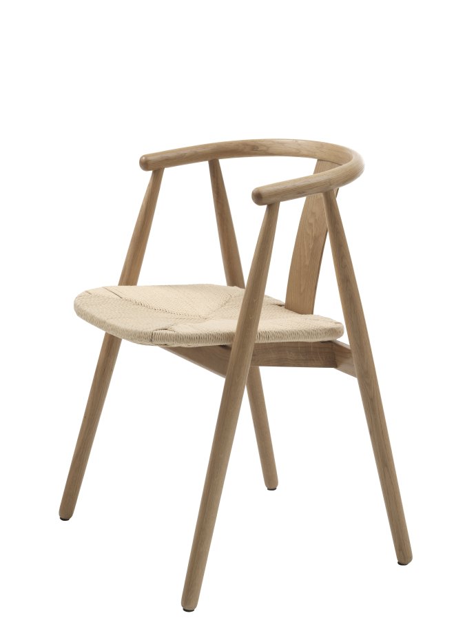 Relate spisebord stol, m. armlener - naturpapirsnor og naturlig eik