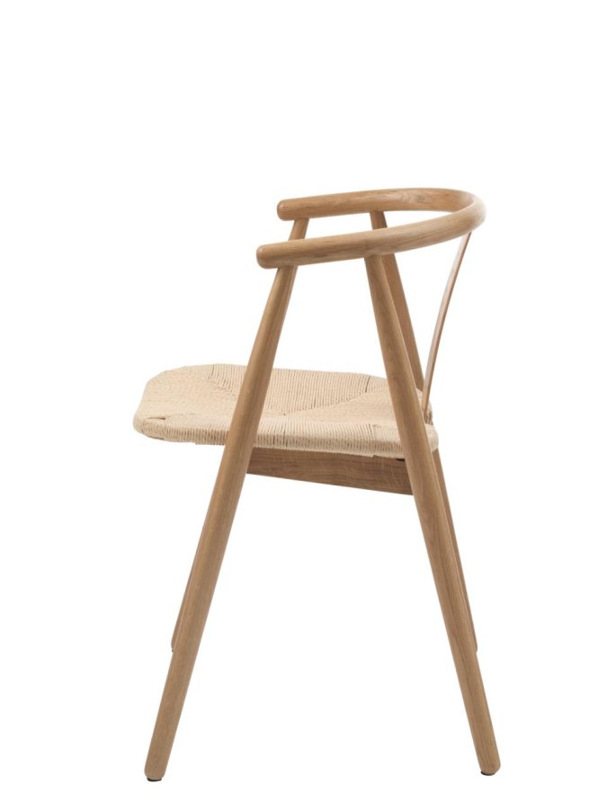 Relate spisebord stol, m. armlener - naturpapirsnor og naturlig eik