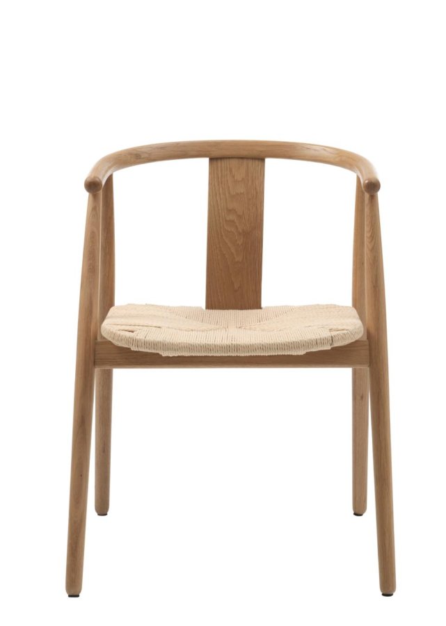 Relate spisebord stol, m. armlener - naturpapirsnor og naturlig eik