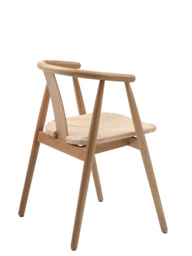 Relate spisebord stol, m. armlener - naturpapirsnor og naturlig eik