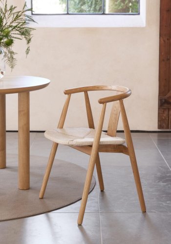Relate spisebord stol, m. armlener - naturpapirsnor og naturlig eik