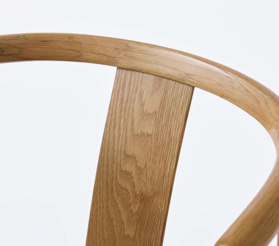 Relate spisebord stol, m. armlen - latte melange stoff og naturlig eik