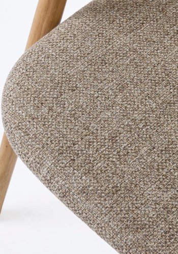 Relate spisebord stol, m. armlen - latte melange stoff og naturlig eik