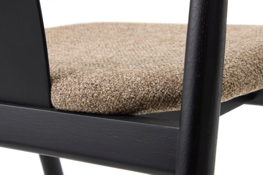 Relate spisebord stol, m. armlen - latte melange stoff og sort eik