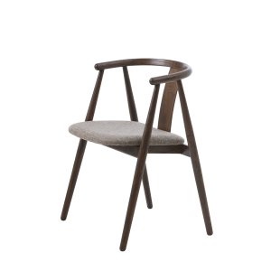 Relatera matbordsstol, m. armstd - latte melange tyg och rkt ek