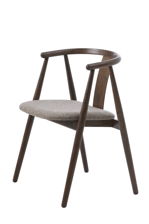 Relate spisebord stol, m. armlen - latte melange stoff og rkt eik