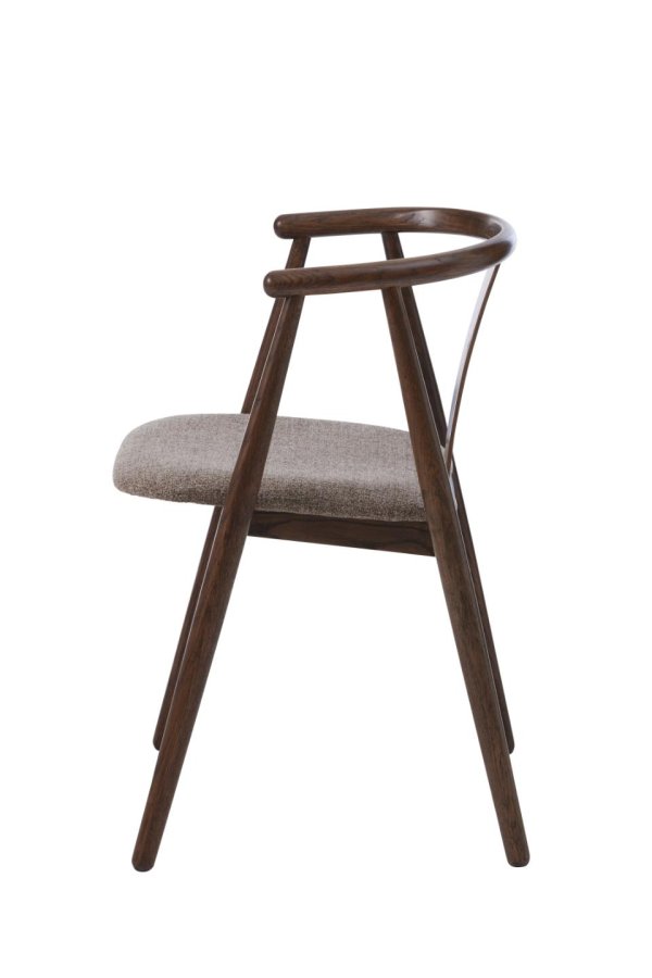 Relate spisebord stol, m. armlen - latte melange stoff og rkt eik