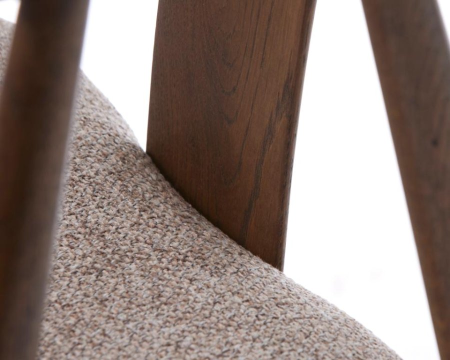 Relate spisebord stol, m. armlen - latte melange stoff og rkt eik