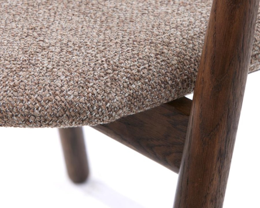 Relate spisebord stol, m. armlen - latte melange stoff og rkt eik