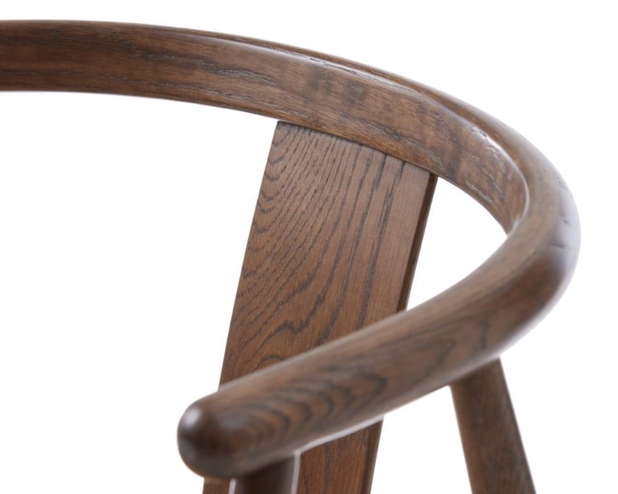 Relate spisebord stol, m. armlen - latte melange stoff og rkt eik