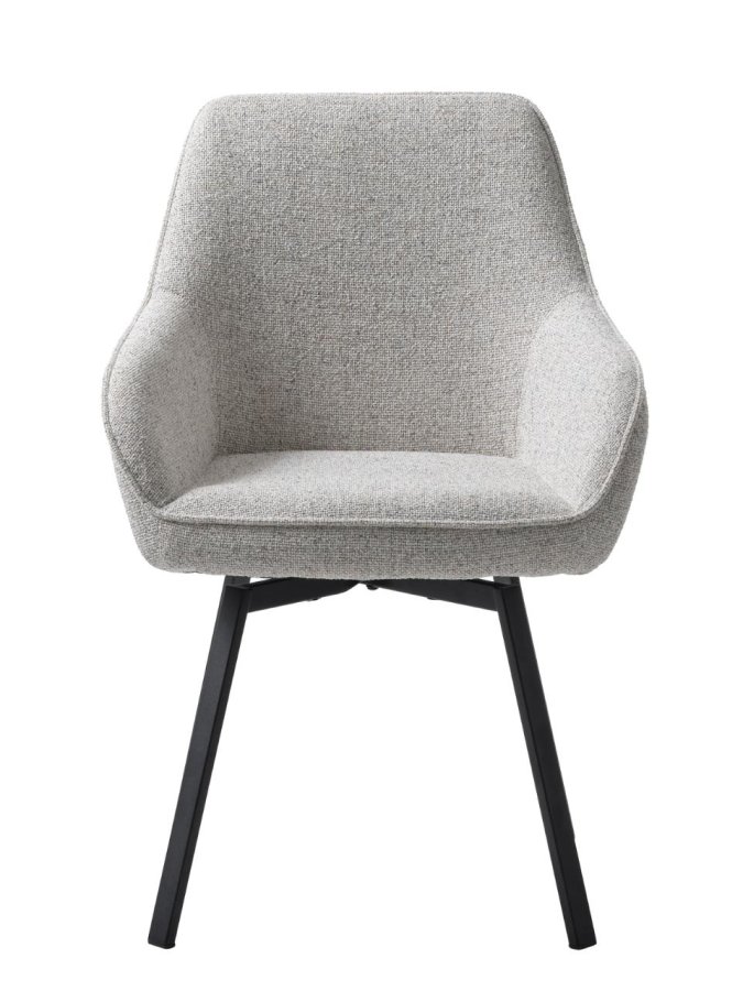 Alma Drehstuhl, mit Armlehnen – cremefarbenes Melange-Polyester und schwarze Beine